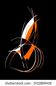 Patrón abstracto curvo que se asemeja a la llama. Dibujo vectorial moderno original. Diseño gráfico mínimo. Antecedentes geométricos de curvas caóticas para biología, siembra, ingeniería o tecnología.