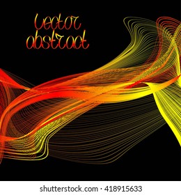 Abstract Curved Pattern. Yellow Lines and Red Waves. Vector Illustration