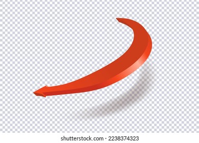 Abstract Curved Red Arrow. Market movements creative concept charts, infographics. Red curve arrow of trend on transparent. Trading stock news impulses. Realistic 3d vector design