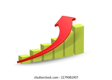 Abstract Curved Red Arrows. Market movements creative concept charts, infographics.Red curve arrow of trend on white background. Trading stock news impulses. Realistic 3d vector design