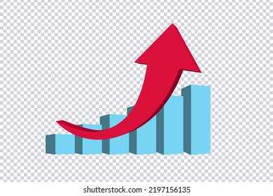 Abstract Curved Red Arrows. Market movements creative concept charts, infographics.Red curve arrow of trend on transparent. Trading stock news impulses. Realistic 3d vector design