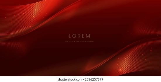 Abstract curved red lines on red background with lighting effect and copy space for text. Luxury design style. Vector illustration