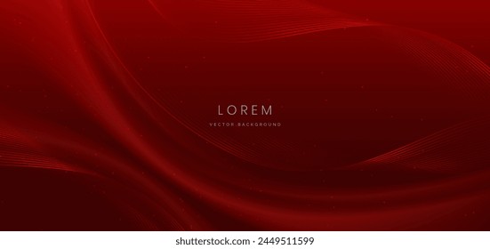 Abstract curved red lines shape on red background with lighting effect and copy space for text. Luxury design style. Vector illustration