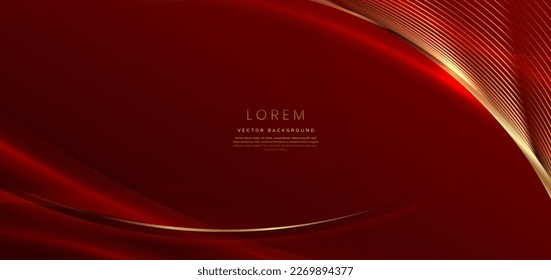 Abstract curved red shape on red background with lighting effect and  copy space for text. Luxury design style. Vector illustration