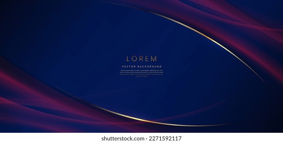 Abstract curved red shape on dark blue background with lighting effect and  copy space for text. Luxury design style. Vector illustration