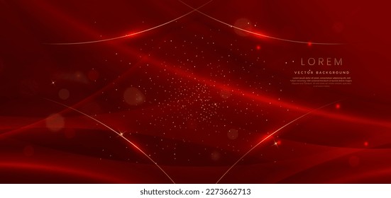 Resumen de forma roja curvada sobre fondo rojo con efecto de iluminación y espacio de copia para texto. Diseño de lujo. Ilustración del vector