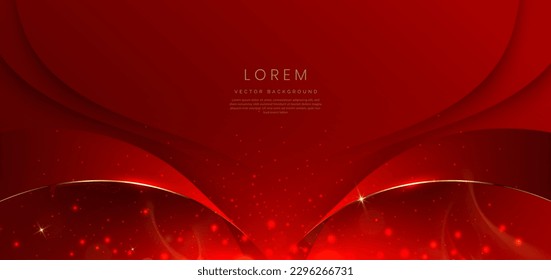 Abstract curved red shape on red background with lighting effect and copy space for text. Luxury design style. Vector illustration