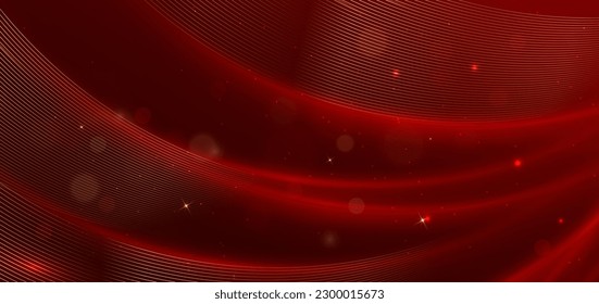 Abstract curved red shape on red background with lighting effect and  copy space for text. Luxury design style. Vector illustration