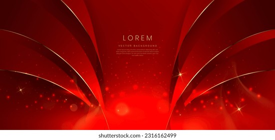 Resumen de forma roja curvada sobre fondo rojo con efecto de iluminación y espacio de copia para texto. Diseño de lujo. Ilustración del vector