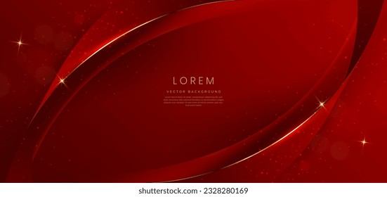 Abstract curved red shape on red background with lighting effect and copy space for text. Luxury design style. Vector illustration