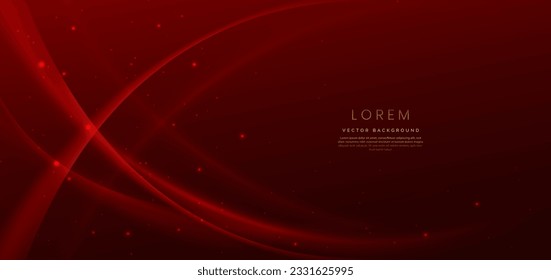 Abstract curved red shape on red background with lighting effect and copy space for text. Luxury design style. Vector illustration