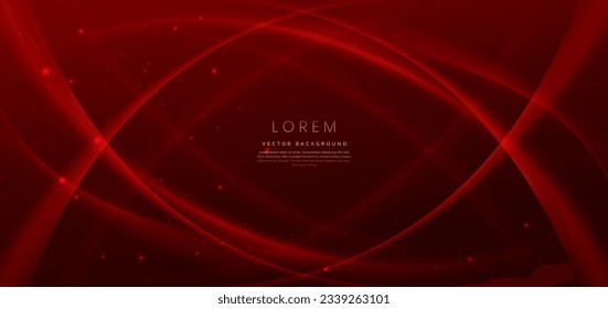 Abstract curved red shape on red background with lighting effect and copy space for text. Luxury design style. Vector illustration