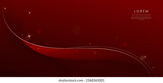 Abstract curved red shape on red background with lighting effect and copy space for text. Luxury design style. Vector illustration