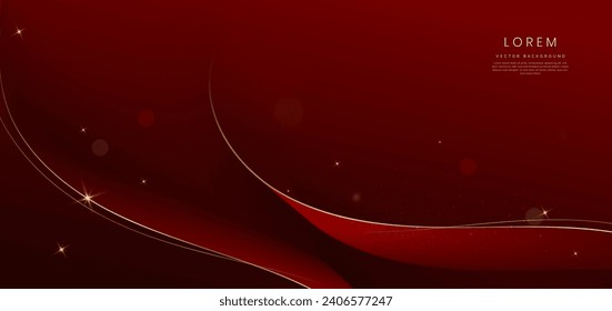 Abstract curved red shape on red background with lighting effect and copy space for text. Luxury design style. Vector illustration