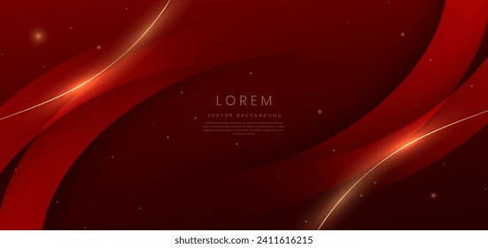 Abstract curved red shape on red background with lighting effect and copy space for text. Luxury design style. Vector illustration