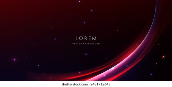 Forma roja curva abstracta sobre fondo oscuro oscuro con efecto de iluminación y espacio de copia para el texto. Estilo de diseño elegante. Ilustración de vector