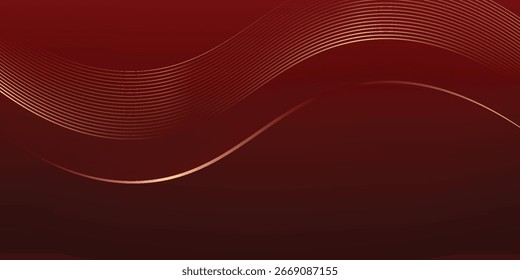 Abstrakte, gekrümmte rote Form auf rotem Hintergrund mit Beleuchtungseffekt und Kopienraum für Text. Luxuriöser Designstil. 