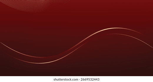 Abstract curved red shape on red background with lighting effect and copy space for text. Luxury design style. 