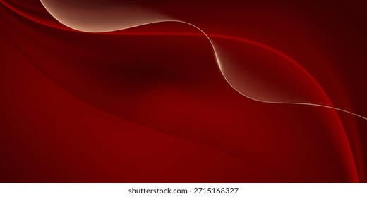 Forma vermelha curva abstrata em fundo vermelho com efeito de iluminação e espaço de cópia para texto. Estilo de design de luxo. Ilustração vetorial