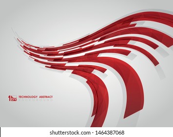 Abstract curved red technology stripe lines square geometric background. You can use for cover design of futuristic, ad, poster, print, book, artwork. illustration vector eps10