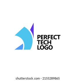 Abstract curved shapes vector logo. Upside down blue arrow logo. Futuristic logo. Suitable for internet, data, communication, networking, computer, and technology.