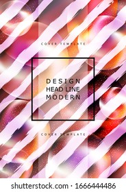 Abstract curved stripes background, colored transparent circles, spheres, decorative particles. Trendy hand-drawn texture. Modern template for your design. Vector illustration