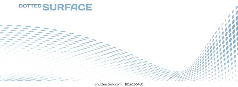 Superficie curva abstracta con efecto de medio tono. Patrón gráfico vectorial con onda punteada