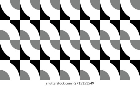 Abstractas patrón de azulejo curvo en tonos monocromos. Patrón geométrico negro, blanco y gris sin costuras con Formas curvas repetitivas.