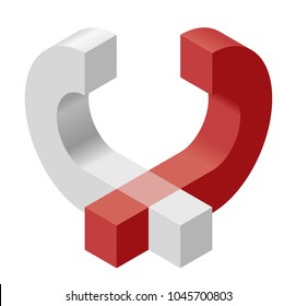 Abstract curved vector shape reminiscent of technological development, nanotechnology component. Isometric brand of scientific institution, research center, laboratories, spatial paradox.