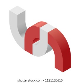 Abstract curved vector shape reminiscent of technological development, nanotechnology component. Isometric brand of scientific institution, research center, laboratories, spatial paradox