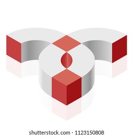 Abstract curved vector shape reminiscent of technological development, nanotechnology component. Isometric brand of scientific institution, research center, laboratories, spatial paradox