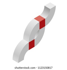 Abstract curved vector shape reminiscent of technological development, nanotechnology component. Isometric brand of scientific institution, research center, laboratories, spatial paradox