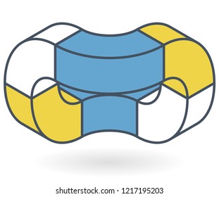 Abstract curved vector shape reminiscent of technological development, nanotechnology component. Outlined isometric brand of scientific institution, research center. Minimalistic block shape