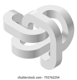 Abstract curved vector shape reminiscent of technological development, nanotechnology component. Isometric brand of scientific institution, research center, laboratories, spatial paradox.