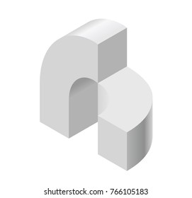 Abstract curved vector shape reminiscent of technological development, nanotechnology component. Isometric brand of scientific institution, research center, laboratories, spatial paradox.
