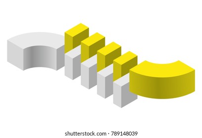 Abstract curved vector shape reminiscent of technological development, nanotechnology component. Isometric brand of scientific institution, research center, laboratories, spatial paradox.