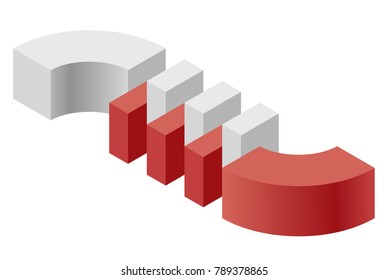 Abstract curved vector shape reminiscent of technological development, nanotechnology component. Isometric brand of scientific institution, research center, laboratories, spatial paradox.