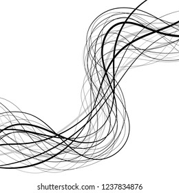 Abstract curved and wave black and grey thin lines background
