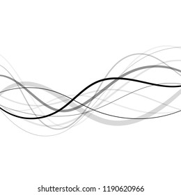 Abstract curved and wave black lines transparent background