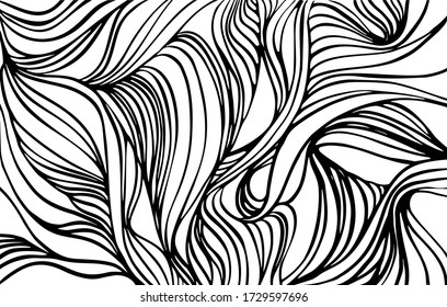 Abstract curved and wave black lines transparent background