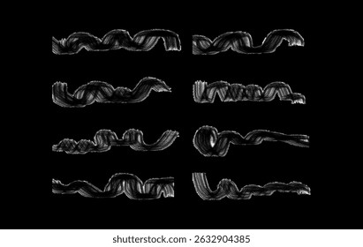 Abstract Curved Wavy Grunge Textures Brush Stroke Element , Hand Drawn Black Ink Lines Collection