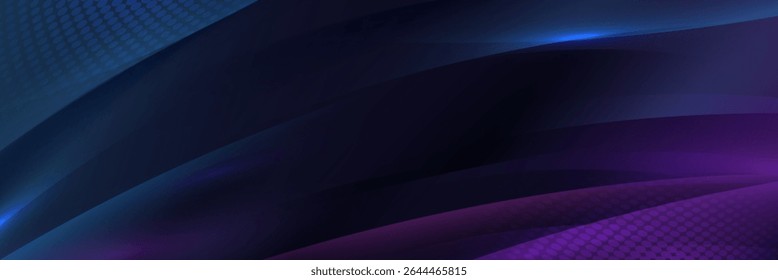 Abstract curved wavy lines with blue and purple light futuristic technology concept background
