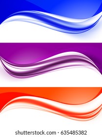Abstract curved wavy lines set in orange purple blue colors and elegant dynamic light style. Vector illustration