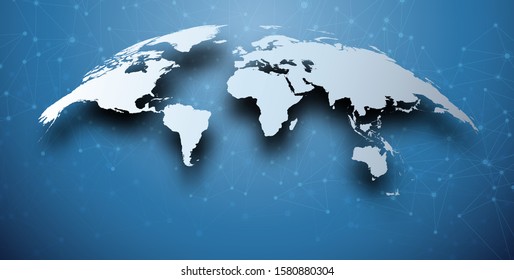 Abstrato curvo abstrato mapa de mundo com sombra sobre fundo azul. Ilustração da curva do vetor.