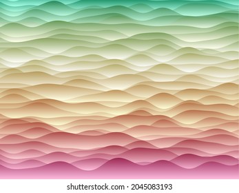 Abstract curves background. Smooth curves with gradients in teal pink colors. Captivating vector illustration.