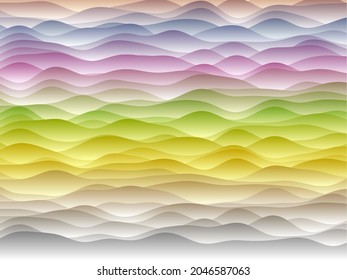 Abstract curves background. Smooth curves with gradients in green, orange, and blue colors. Radiant vector illustration.