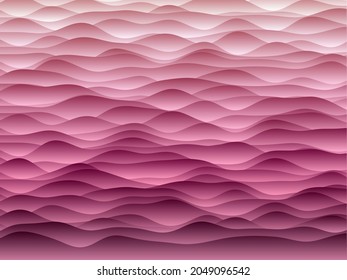 Abstract curves background. Smooth curves with gradients in dark pink colors. Captivating vector illustration.