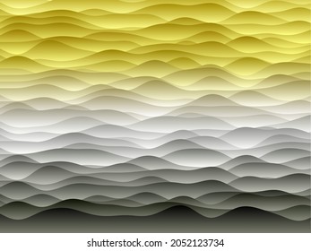 Curvas abstractas de fondo. Curvas suaves con gradientes en colores amarillo negro. Hermosa ilustración vectorial.