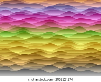 Abstract curves background. Smooth curves with gradients in colorful colors. Powerful vector illustration.