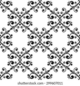Abstract curves floral seamless pattern on a white background.